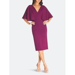 Dress The Population Louisa Burgundy V-Neck Flutter Sleeve Midi Dress Large L